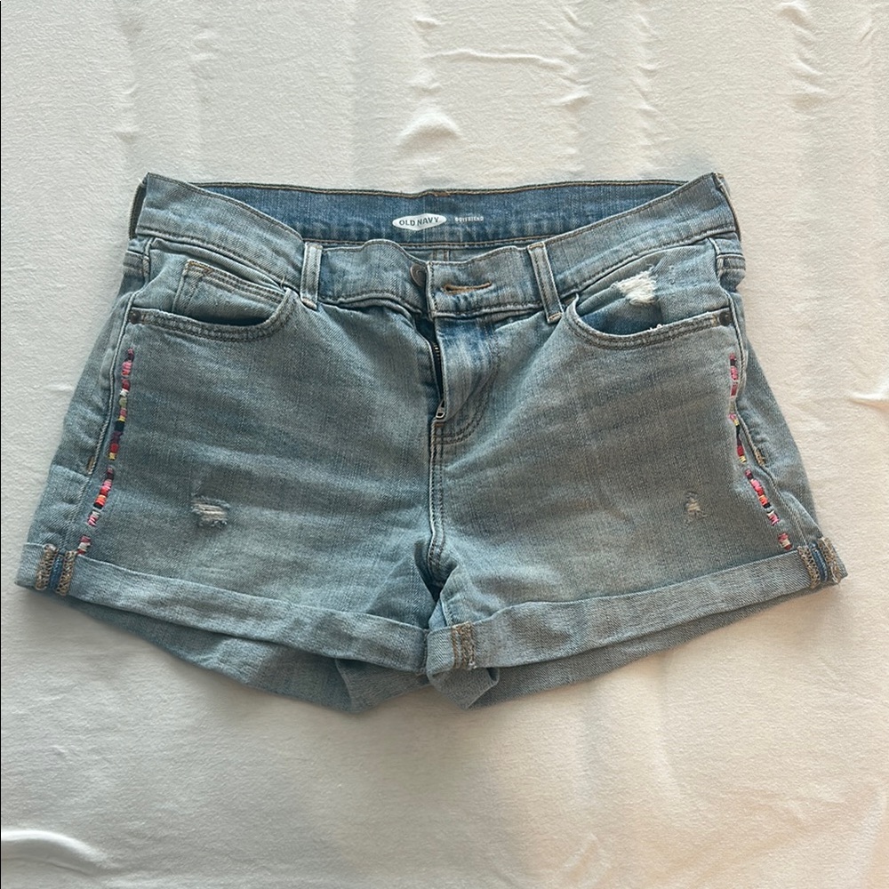 Old Navy Light Blue Jean Shorts with Embroidered Accents